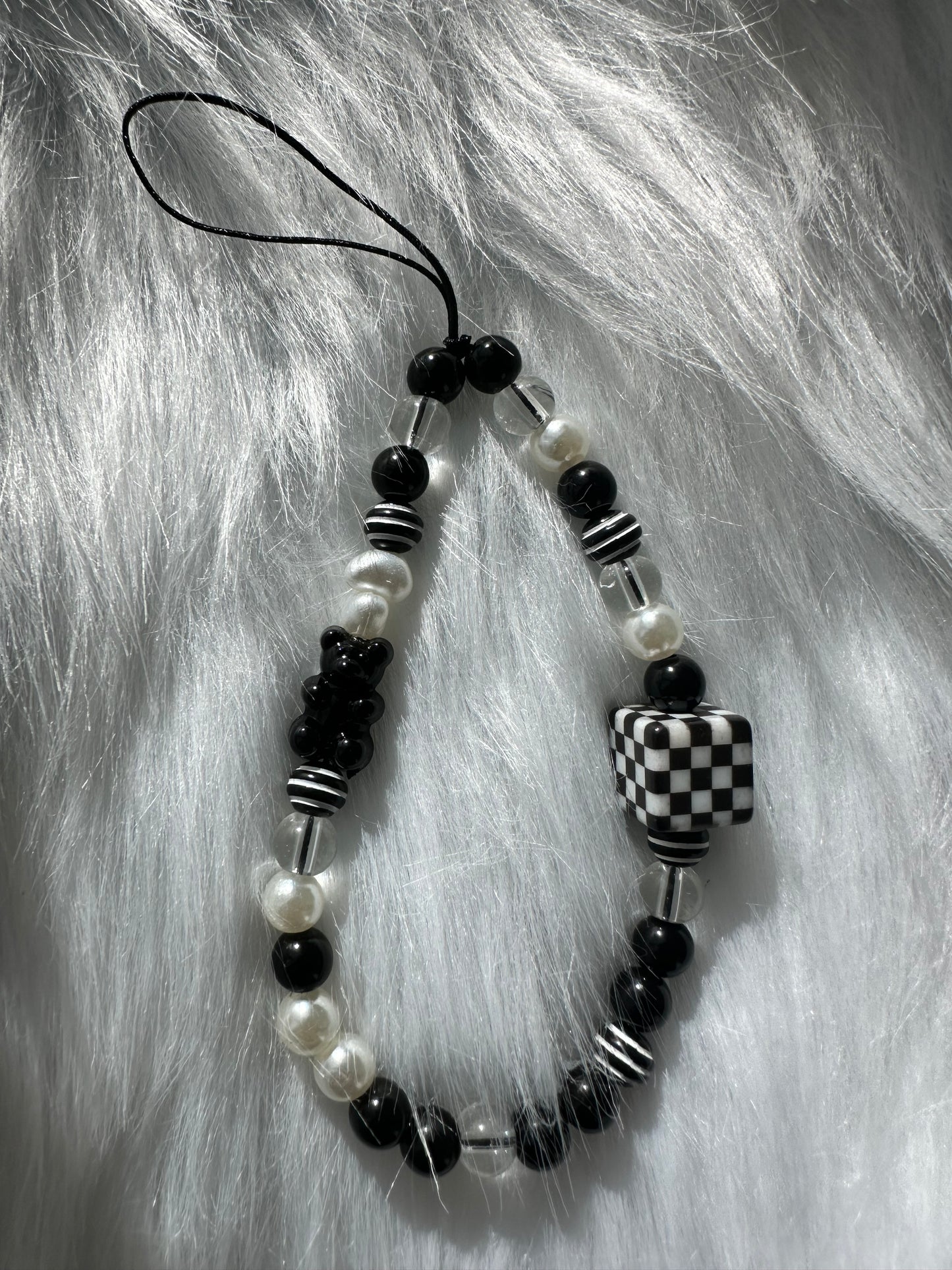 Phone Chain-Black Gummy Bear Checkered Cube