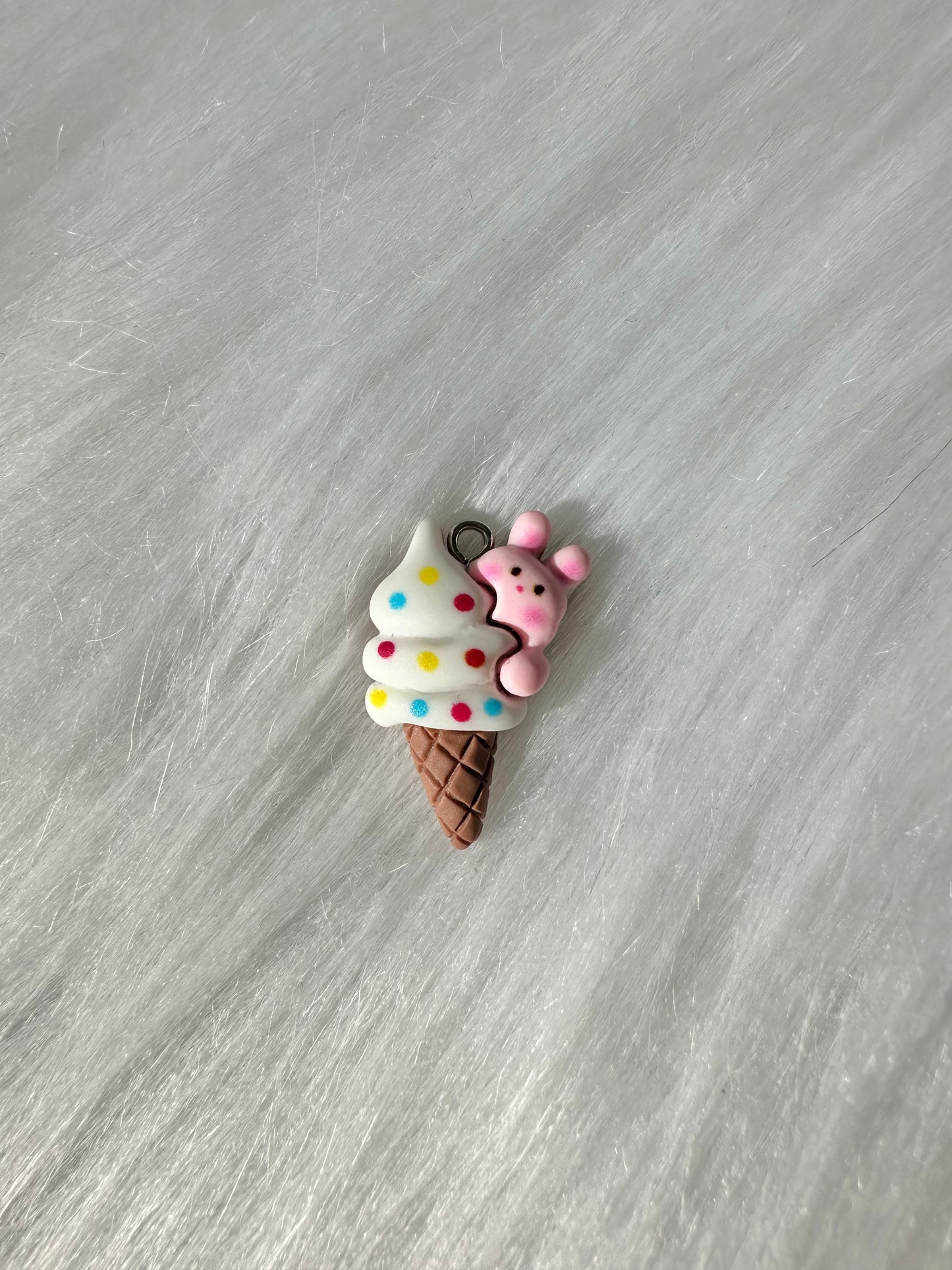 Charm-Ice Cream Cone White with Peek-a-Boo Bunny