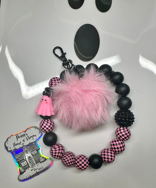 Mini Pink Ghost w/ Pom Pom Keychain