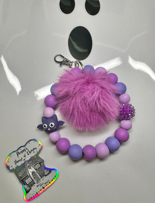 Bat Eggplant Purple w/ Pom Pom Keychain
