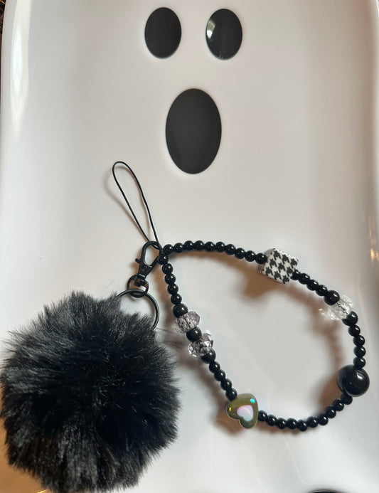 Black Cube Heart and Bow Keychain or Wristlet Accessory