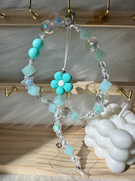 Wristlet with Phone Chain-Teal Daisy Clear