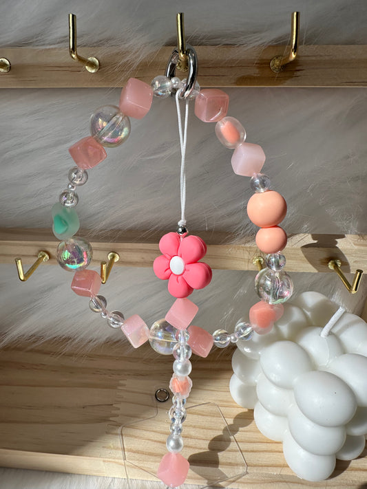 Wristlet with Phone Chain-Peach Daisy