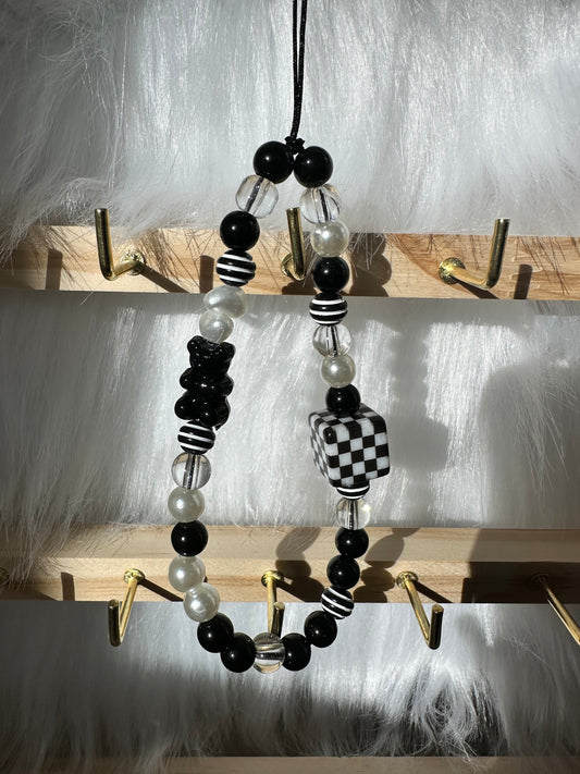 Phone Chain-Black Gummy Bear Checkered Cube