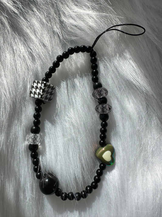 Phone Chain-Black Cube Heart and Bow