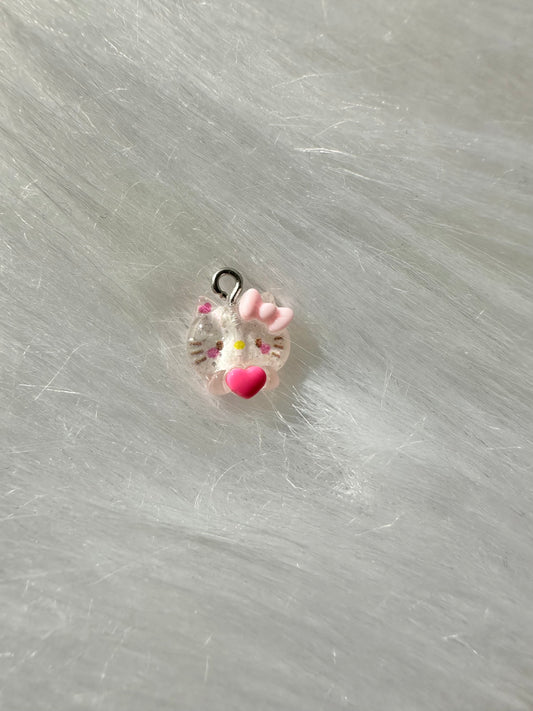 Charm-Cutesy White Kitty Pink Heart