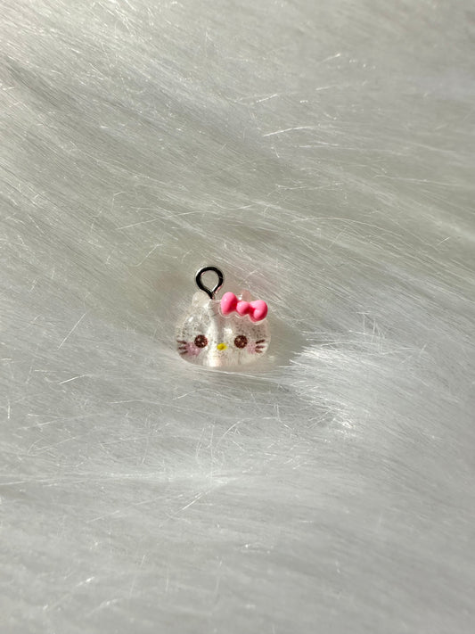 Charm-Cutesy Kitty Face Clear Pink Bow