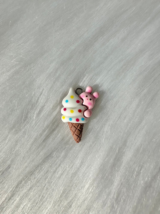 Charm-Ice Cream Cone White with Peek-a-Boo Bunny