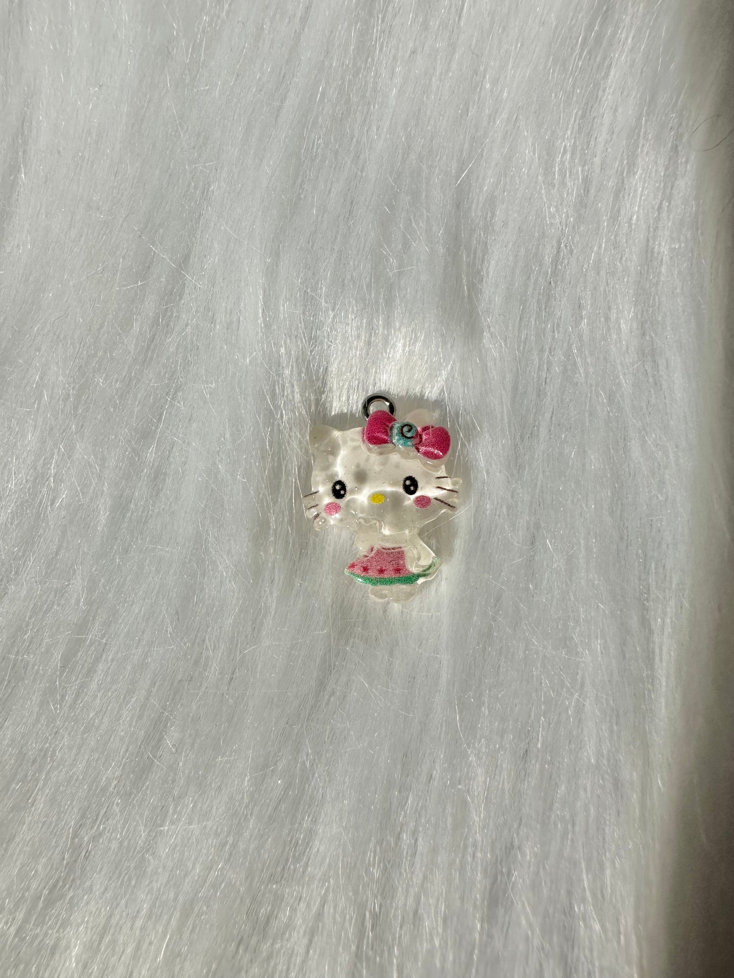 Charm-Cutesy White Kitty Clear with Candy Bow
