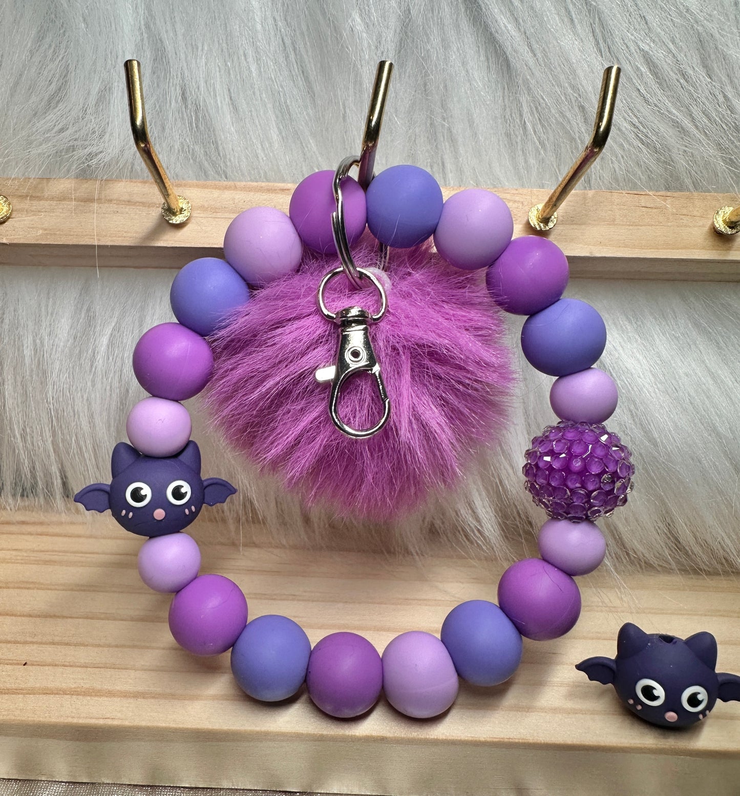 Bat Eggplant Purple w/ Pom Pom Keychain