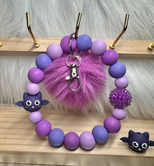 Bat Eggplant Purple w/ Pom Pom Keychain