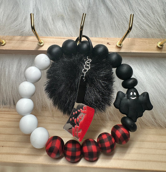Ghost Red Flannel Keychain w/ Pom Pom & Meat Clever Charm