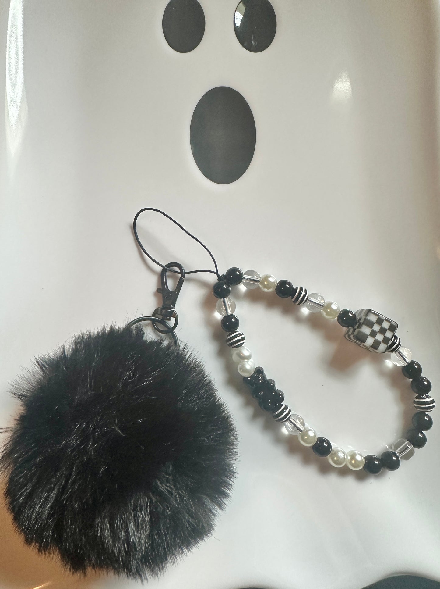 Black Gummy Bear Checkered Cube  Keychain or Wristlet Accessory